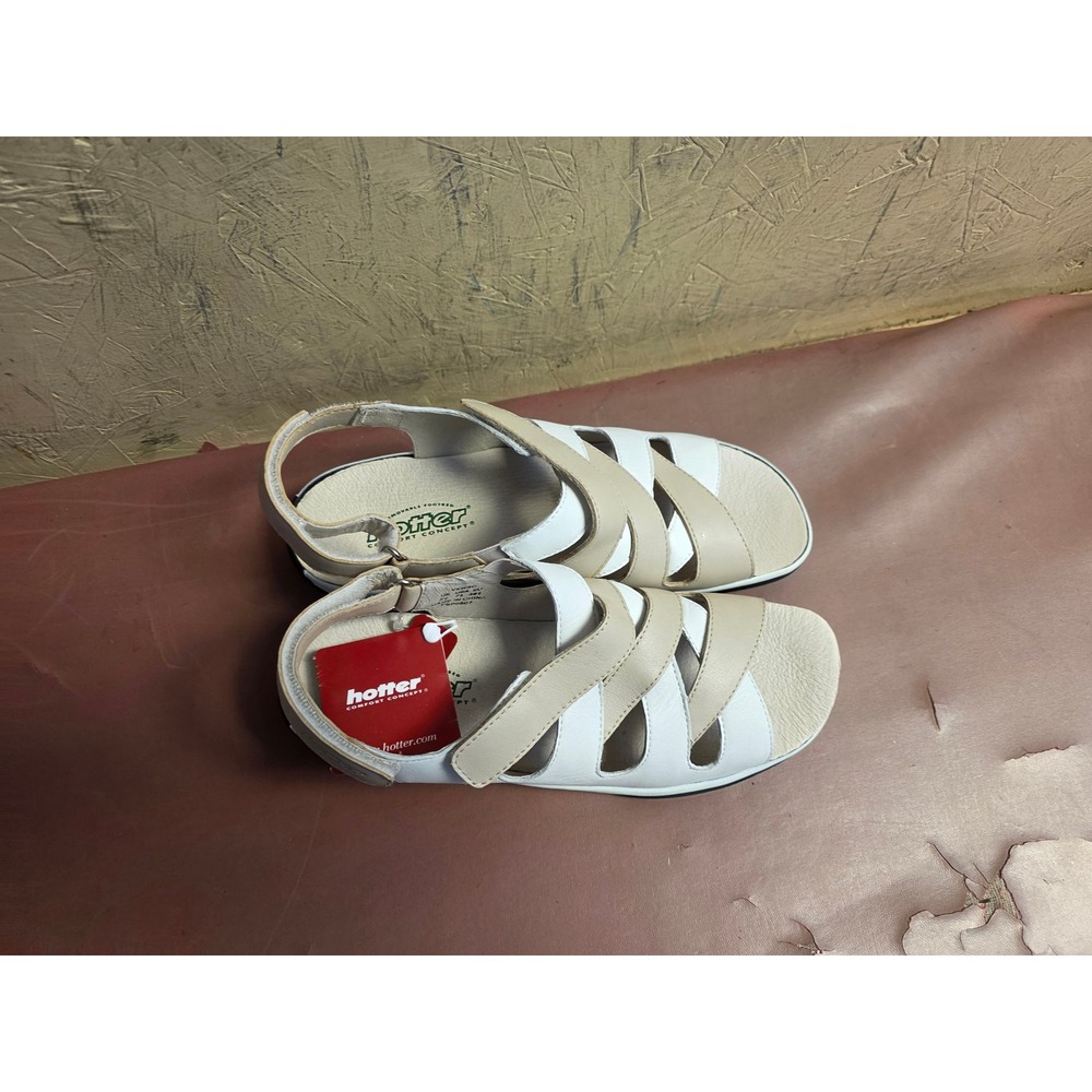 Hotter Verso-AF Leather Comfort Sandals Beige White US 7.5 UK 5.5 EU 38.5 NEW